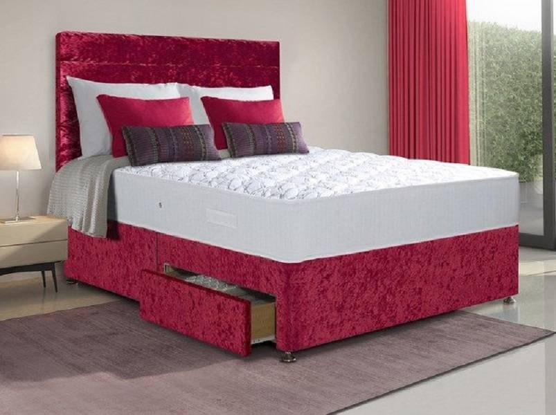 Red Velvet Divan Bed With Mattress Beds