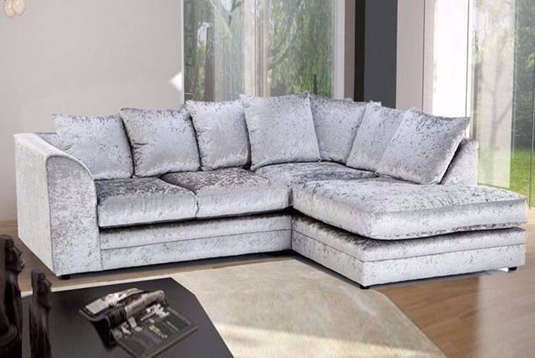 Dylan Crushed Velvet Corner Sofa Sofas Colour: Silver Style: Right Hand